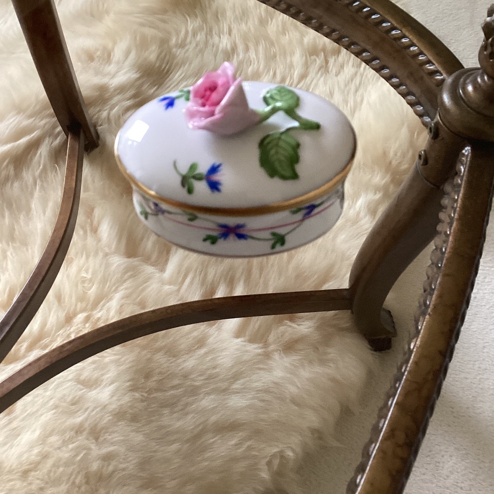 Herend Blue Garland Oval Handpainted Box with Rose